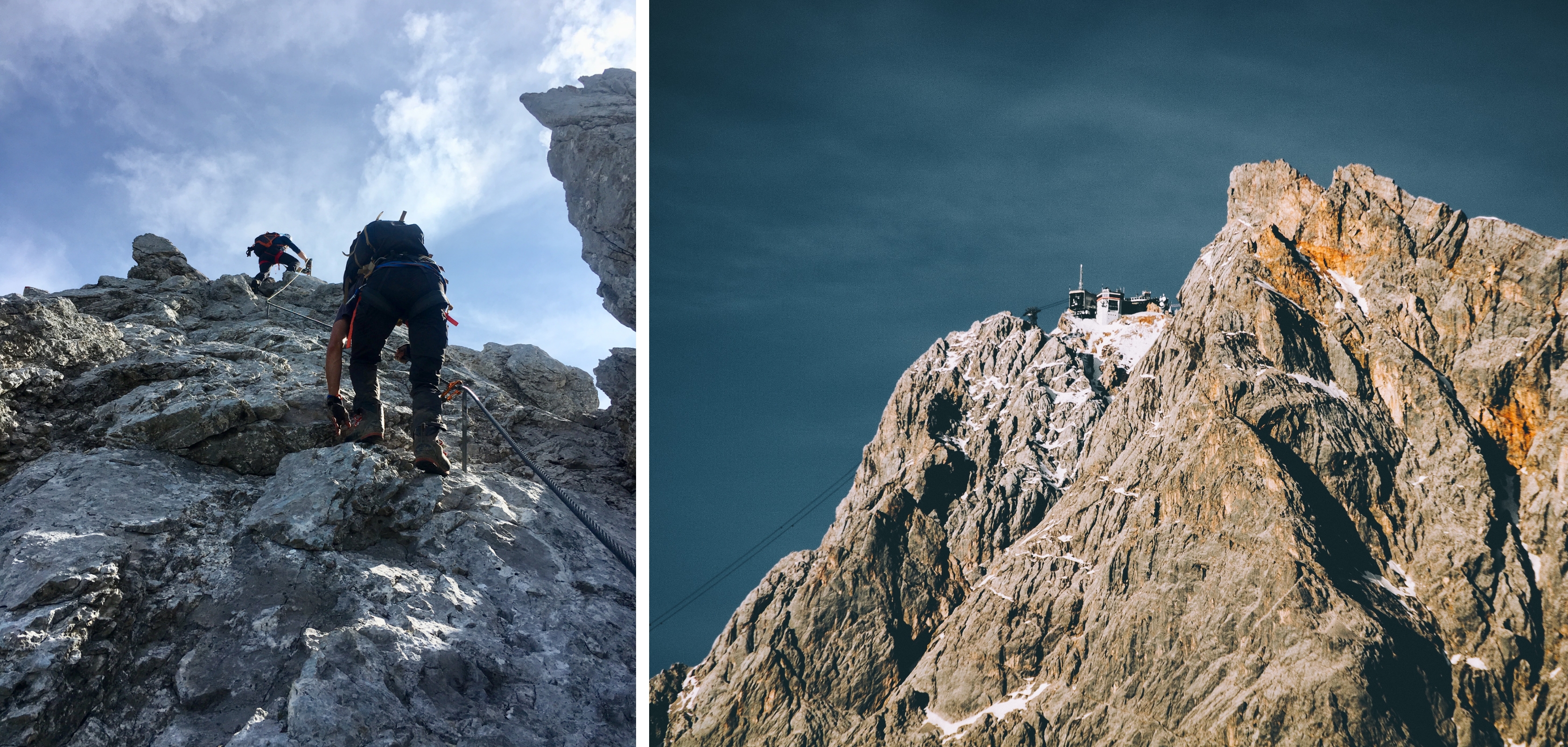 Zugspitse in Oostenrijk  / Mensen klimmen naar de Zugspitse in Oostenrijk