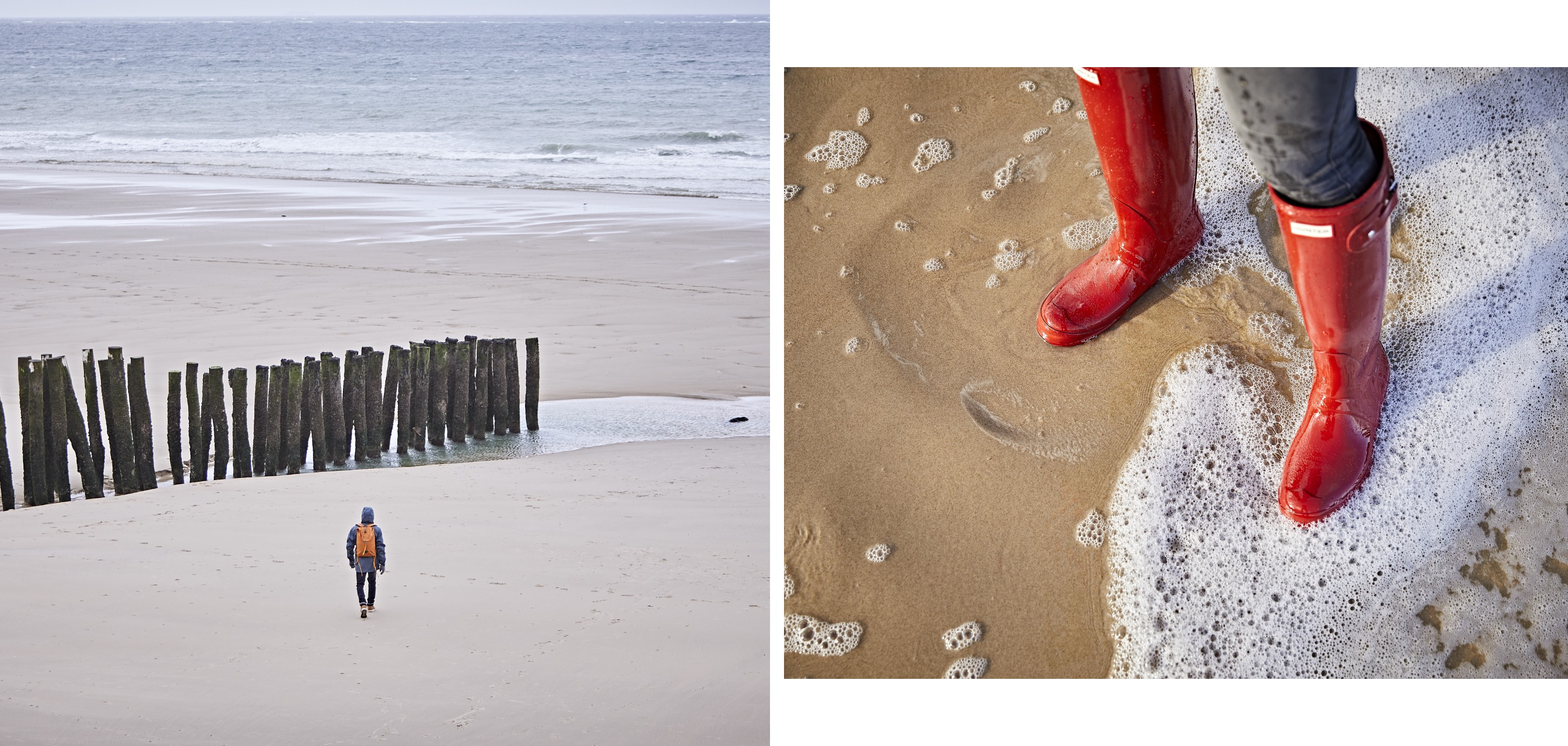 Man maakt een wandeling aan zee met een goede regenjas