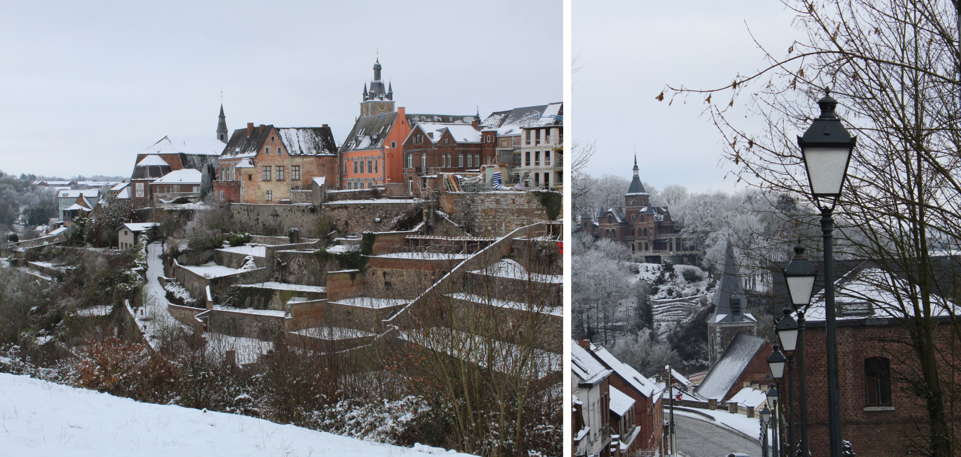 Het dorp Thuin in de sneeuw voor een mooie winterwandeling